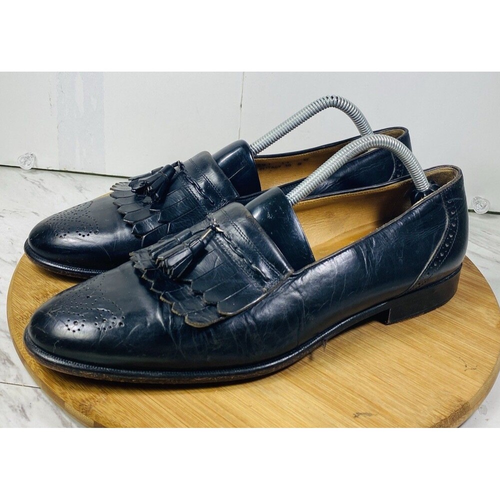 BOSTONIAN ITALY Mens 11M Black  Leather Tassel Kiltie Loafers Wingtip Shoes